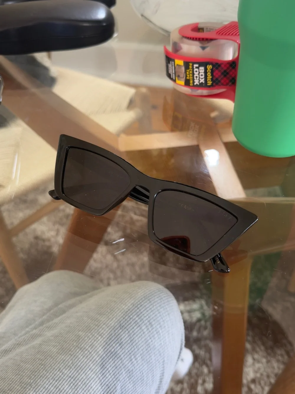 Men's Black Rectangular Sunglasses - Polarized Dark Lenses